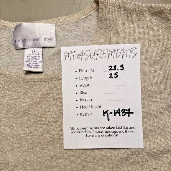 2/$30 Susan Graver Sleeveless Sweater Top Womens 2X Gold Metallic Neutral Office - Picture 3 of 9